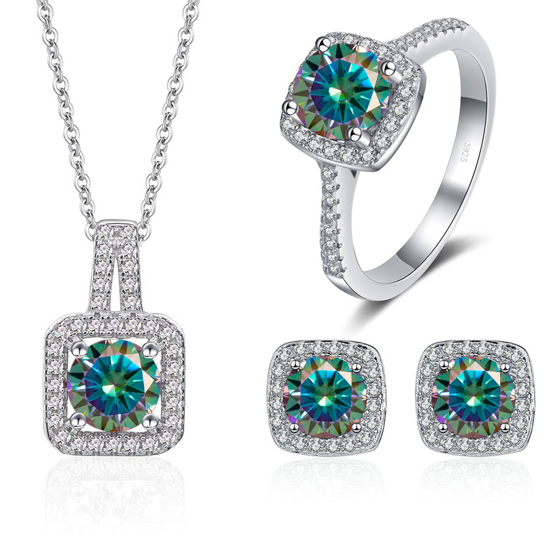 1 quilates color moissanite conjunto de joyas rosa negro moissanita anillo conjunto de pendientes collar