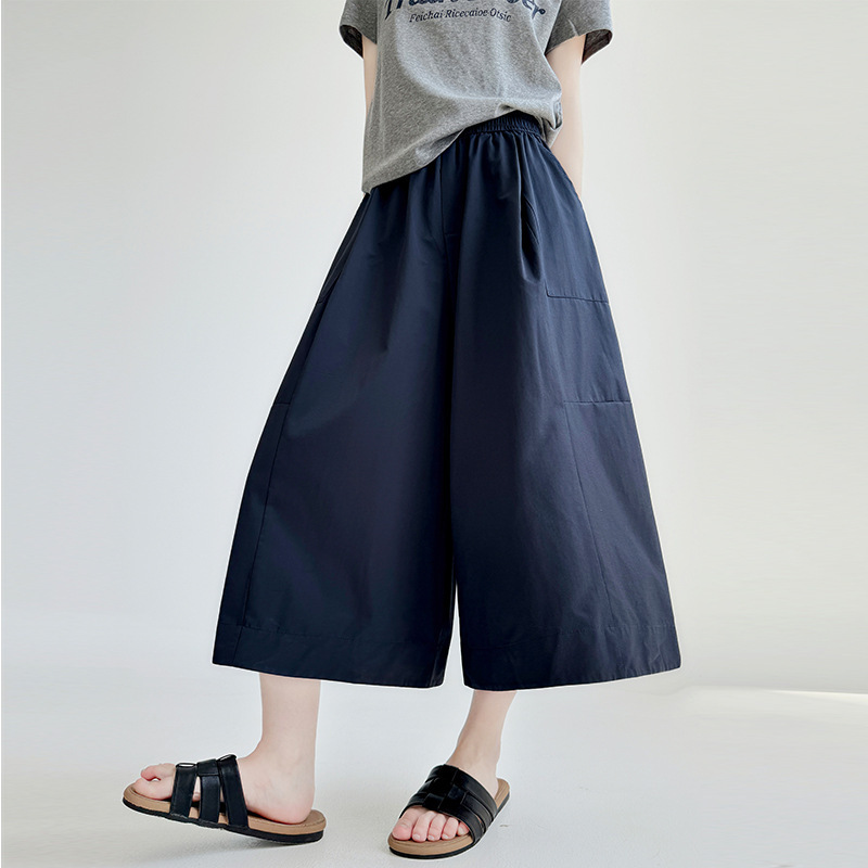 Washed Cotton Wide-Leg Pants for Women, Summer Thin Loose Straight Drape Cropped Pants, Petite Yamamoto Casual Skirt Pants