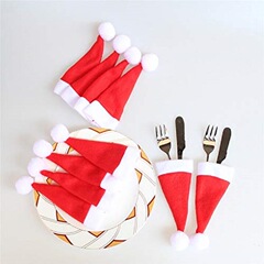 ミニクリスマスの帽子の装飾品クリスマスの帽子の部品クリスマスのナイフのフォークのカバーのワインの瓶のカバーの帽子の食器のカバーの綿布の帽子