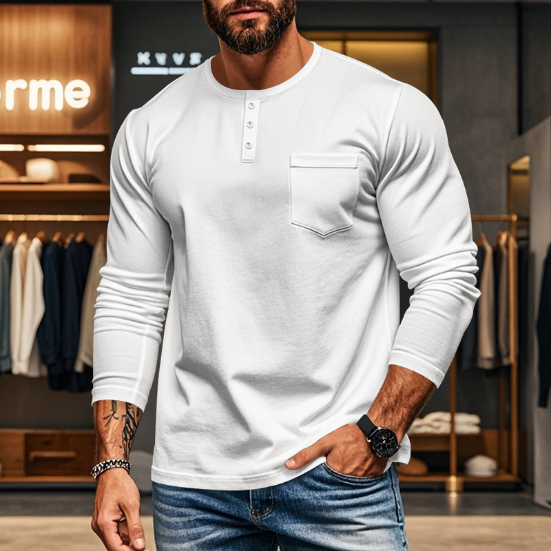 Herr t-shirt slim fit långärmad rund hals för höst och vinter_voghion.com