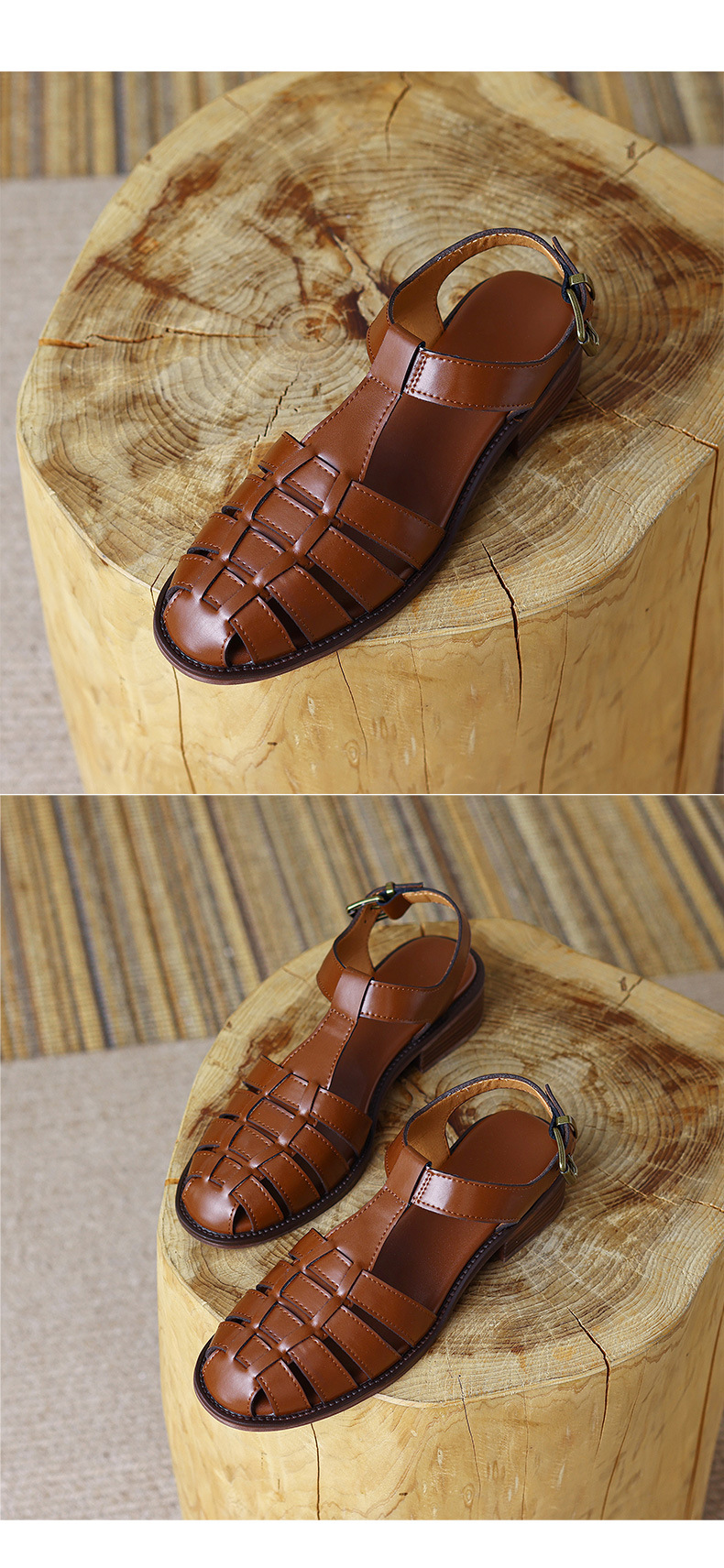 Dép sandal nữ quai chữ T dệt đế mềm phong cách retro — nâu chi tiết 10