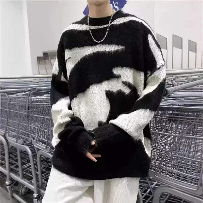 美式慵懒风毛衣男生秋冬新款高级感圆领小众设计感打底内搭针织衫