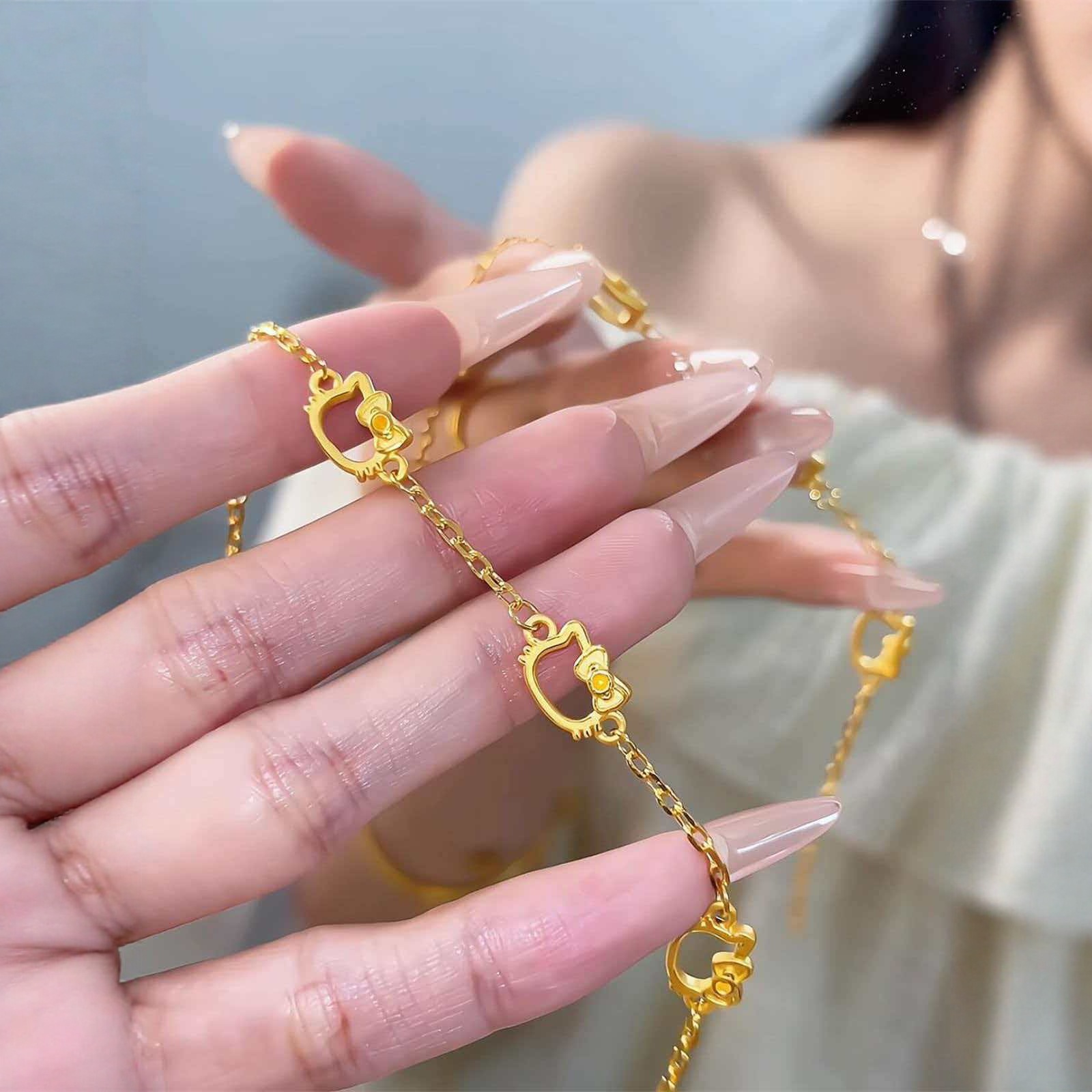 Good Luck··Lucky Hellokitty Hello Kitty Sand Gold Bracelet Women's Fashionable and High-End Adjustable Cutout