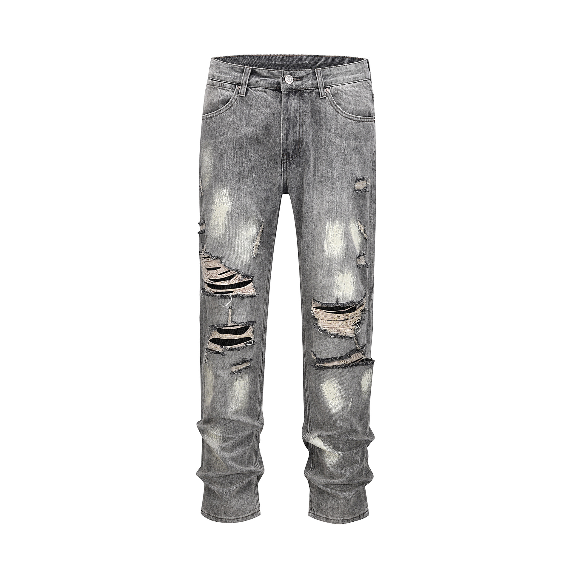 Herreklær, vasket, løse jeans med vide ben og trykk, design med diamantformede, rette bukser til menn og kvinner_voghion.com