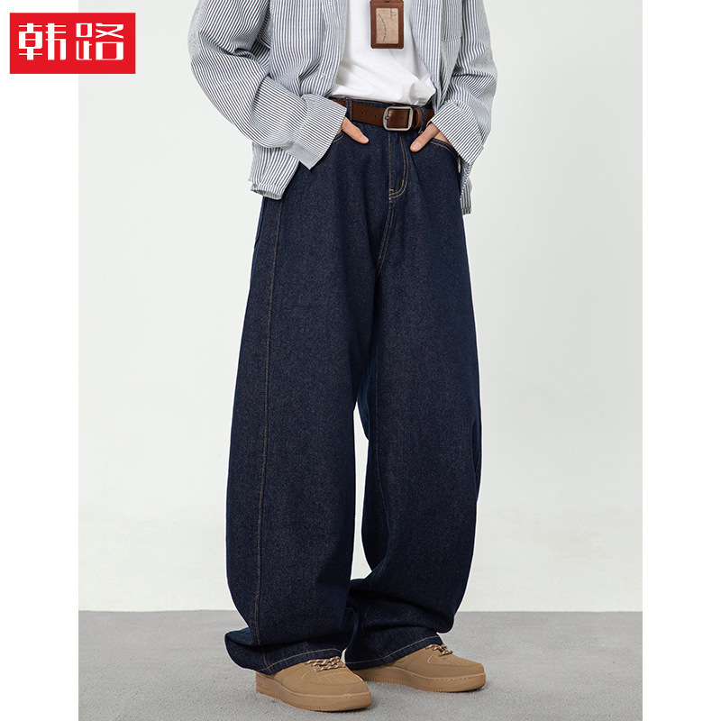 Original Niu Topstitch Design Retro Jeans Men's Spring Split Silhouette American Straight Pants Trendy Brand Loose Pants Original Niu Topstitch Design Retro Jeans Men's Spring Split Silhouette American Straight Pants Trendy Brand Loose Pants