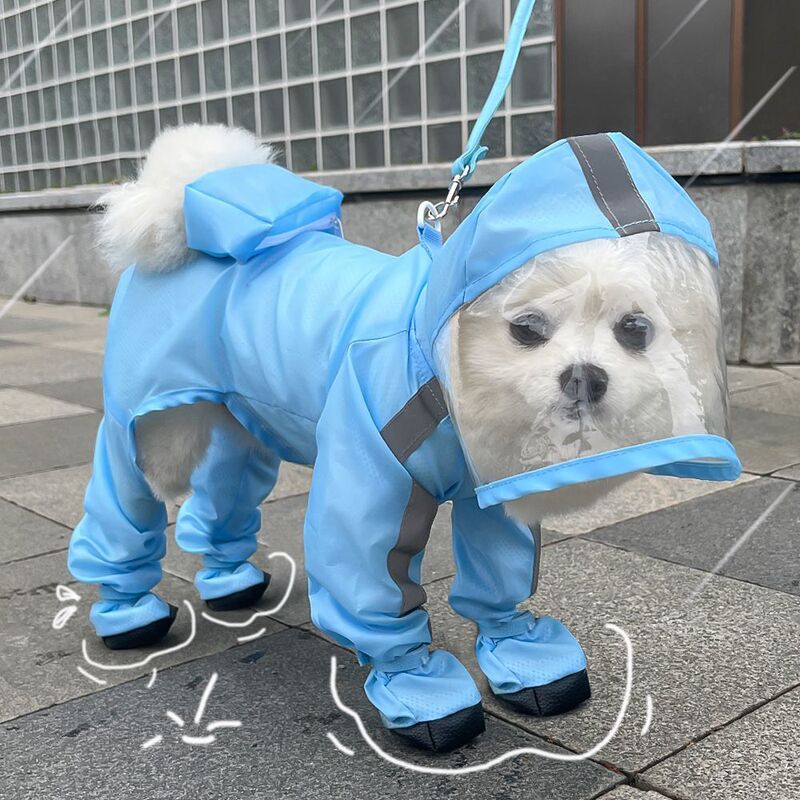 Tractionable Dog Four-Legged Raincoat Waterproof All-Inclusive Small Size Dogs Teddy Pet Rainy Clothes Outdoor Supplies