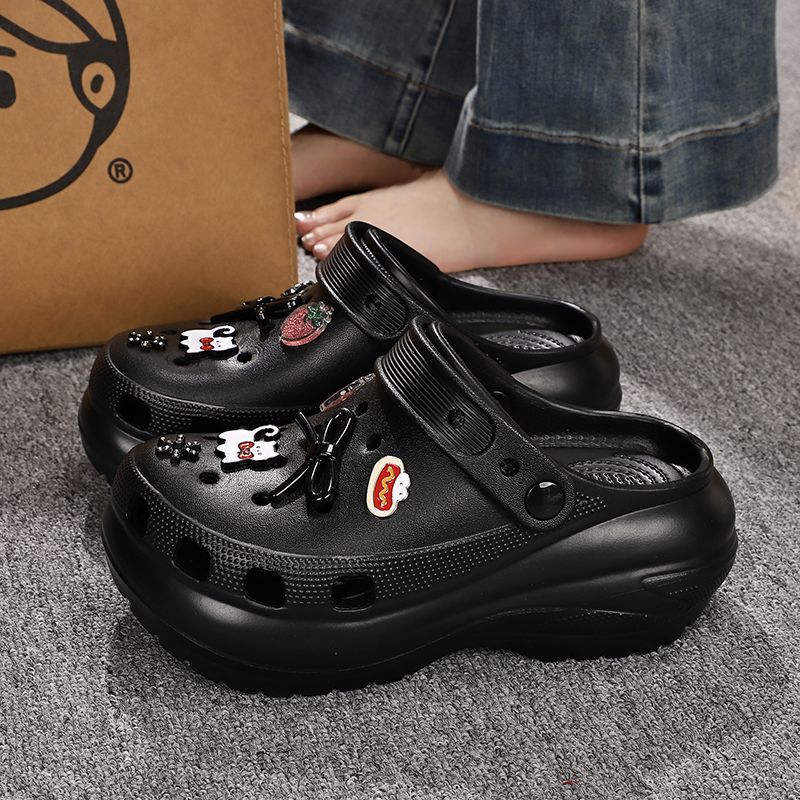 2024 New Style Light Wheel Clogs Summer Women's Casual Heightening Eva Outer Wear Thick Sole Versatile Mary Jane Anti-Slip Beach