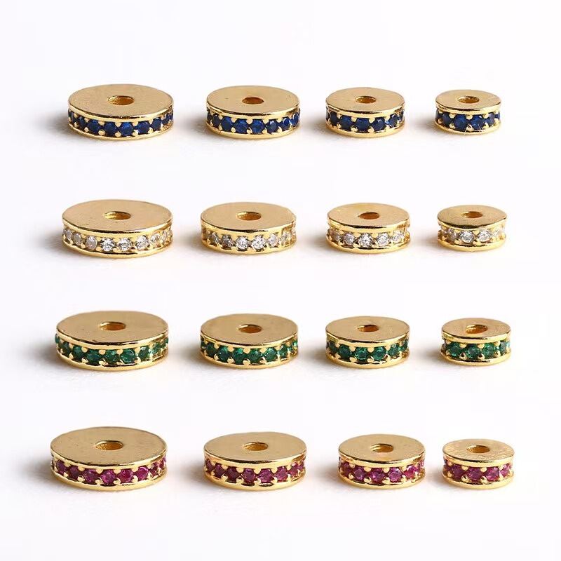 18K Color-Preserving Micro-Inlaid Zircon Spacer Beads Straight-Cut Wheel-Shaped Jewelry Accessories for DIY Bracelets and Jewelry Components