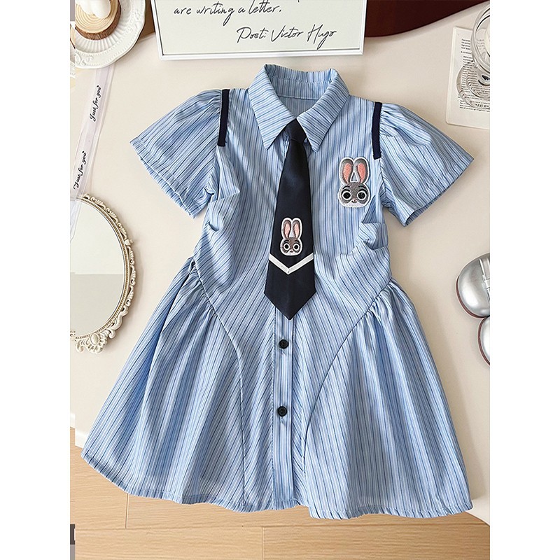 Girls' Baby Korean Style Lel Casual dress Mid-Big Kids Summer New Stylish Cartoon Fashionable Short-Sleeved Skirt