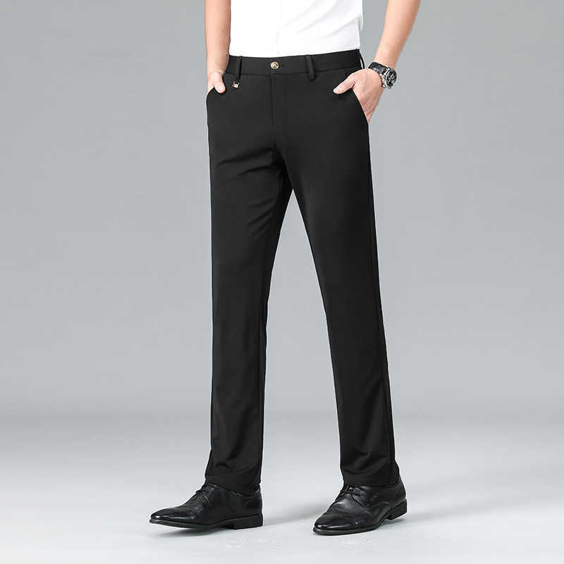 Spring and Summer Thin Casual Pants Four-Way Stretch Straight-Leg Middle-Aged High-Elastic Smooth Pants Men's High-End Business Trousers Spring and Summer Thin Casual Pants Four-Way Stretch Straight-Leg Middle-Aged High-Elastic Smooth Pants Men's High-End Business Trousers