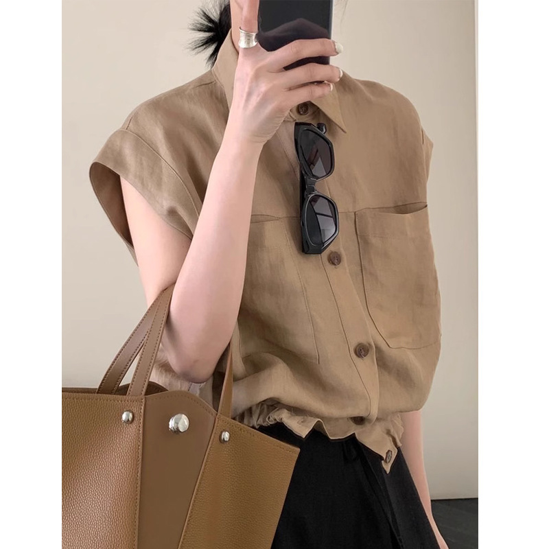Chanel Style Feifei Sleeve Curry Color Shirt Women's Summer New High-end High-end Perceptions Fashion Age-reducing Slim Shirt