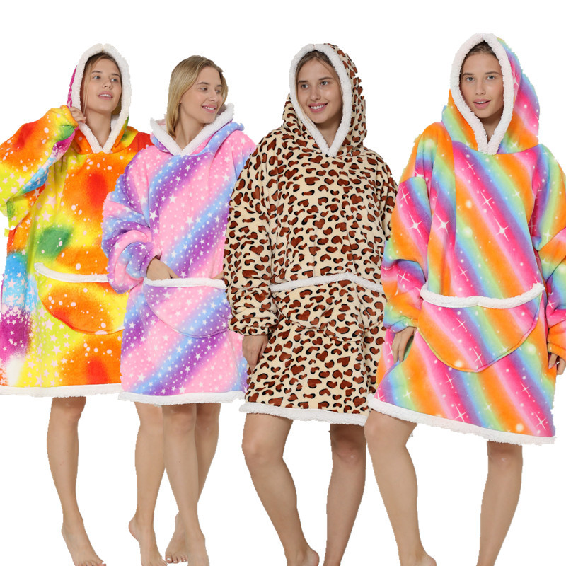 Manta perezoso compuesto de lana de cordero suéter de franela TV Manta con capucha ropa perezosa al aire libre pijamas calientes