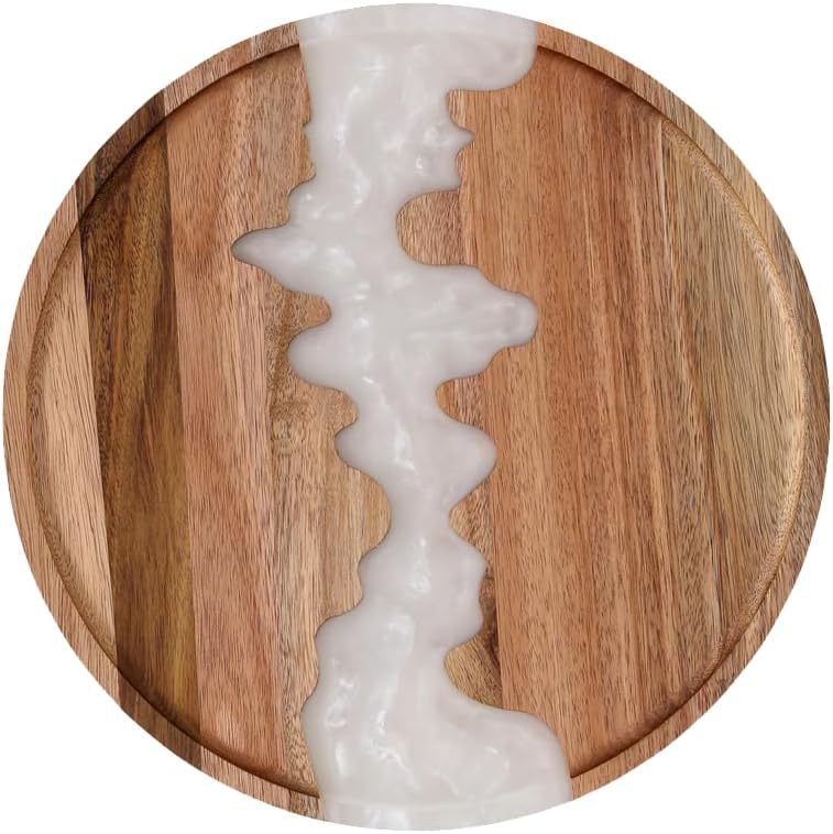 Cross-border Resin Spliced Acacia Wood Round Tray