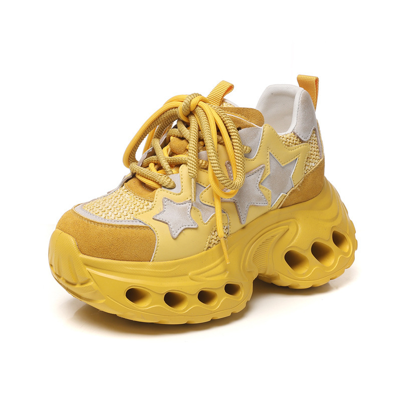 Giày sneaker nữ đế dày chunky lưới thoáng khí tăng chiều cao — màu trắng