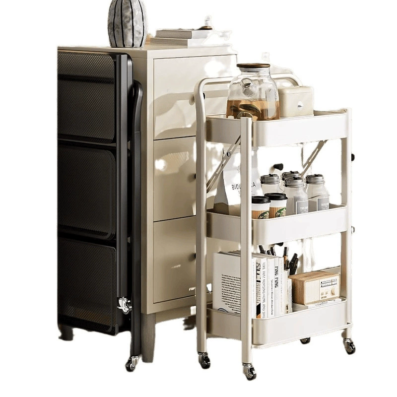 Floor-standing Folding Storage Trolley, 3-Tier ABS Mobile Cart with Wheels, Compact Foldable