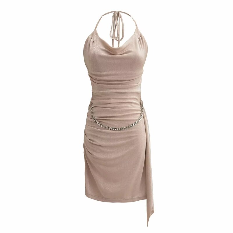 Pure Sweet Spice Girl Swing Collar Hanging Neck dress Chain Decoration Waisted Strap Skirt Women's Strap Skirt Pure Sweet Spice Girl Swing Collar Hanging Neck dress Chain Decoration Waisted Strap Skirt Women's Strap Skirt