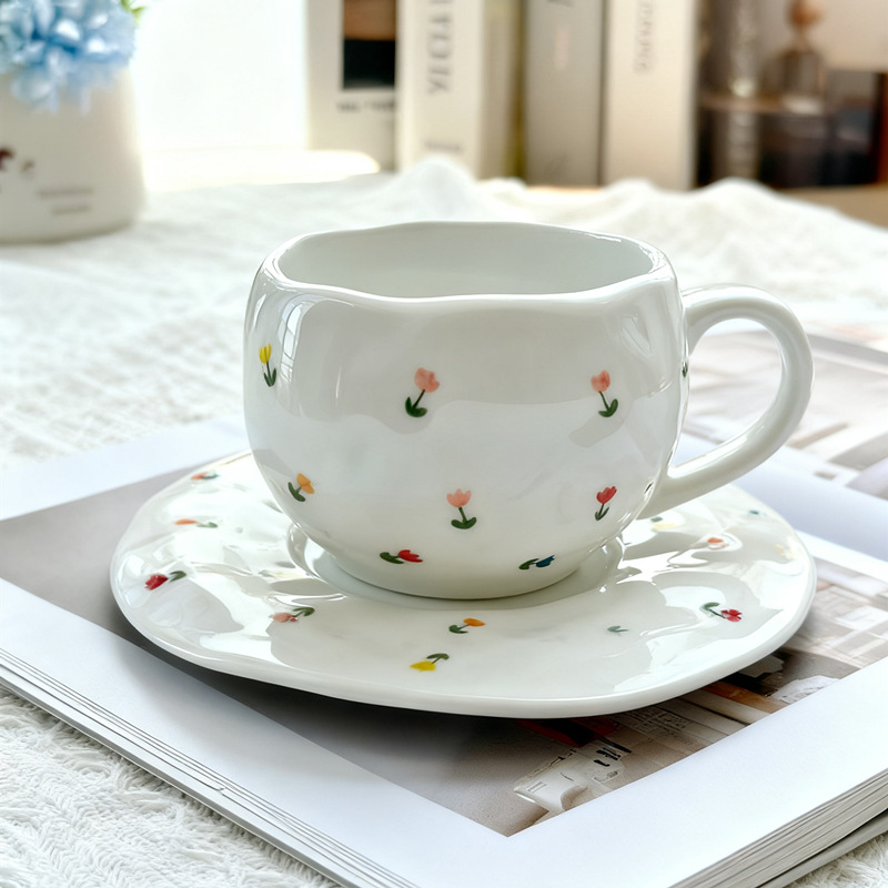 Esmalte coreano pintado a mano taza de café de cerámica con platos de alto valor de marca de rayas de taza de agua de lattes
