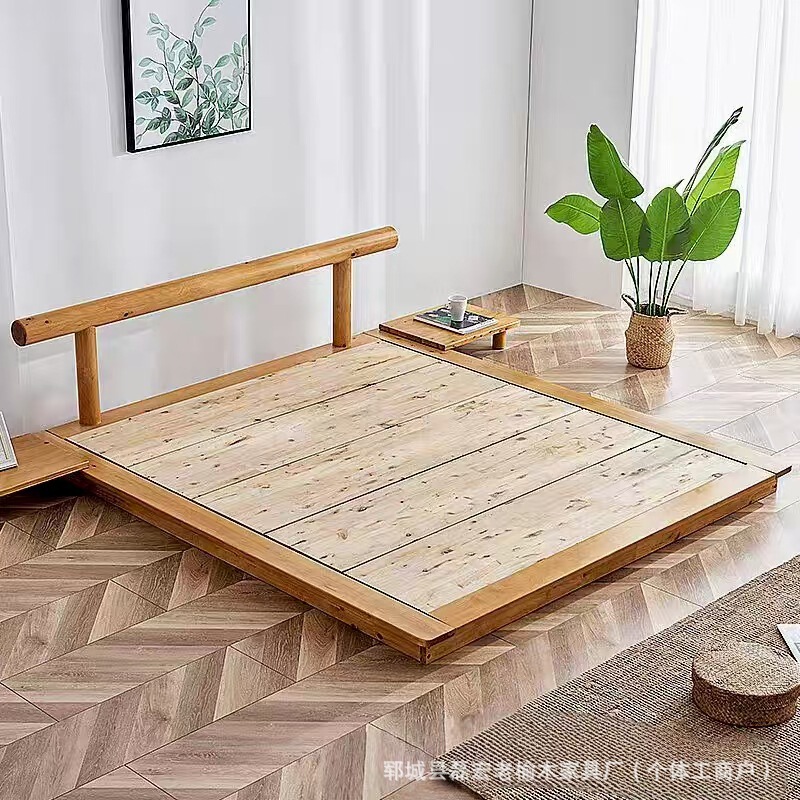 All Solid Wood Tatami Floor Bed Log Loft Bed Double Bed Japanese Platform Bed Low Bed Simple Home Furniture All Solid Wood Tatami Floor Bed Log Loft Bed Double Bed Japanese Platform Bed Low Bed Simple Home Furniture