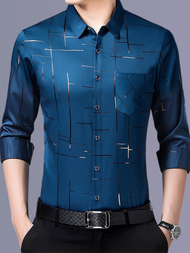 Loose Long-Sleeve Iron-Free Collared Men's Shirt - Versatile, Elastic, Soft, Non-Pilling Casual Top