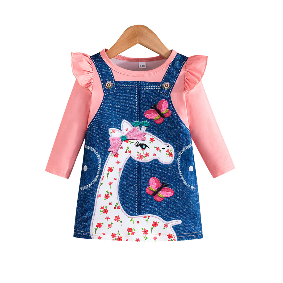 Jesenska obleka z žirafnim potiskom za deklice INS 2024_voghion.com