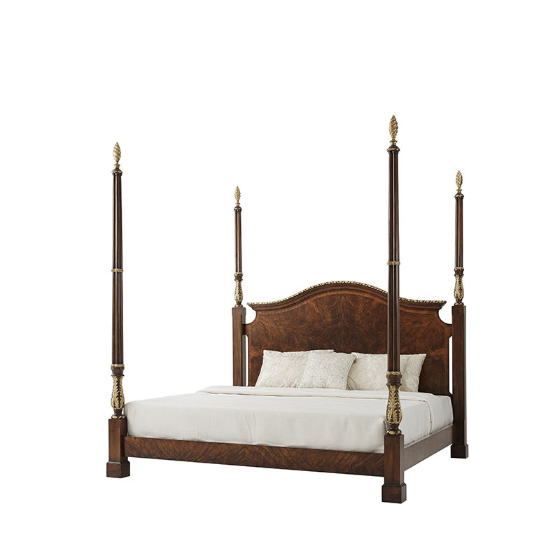 英式新古典實木雕花描金雙人床亞歷山大宮廷羅馬柱樣板房臥室家具