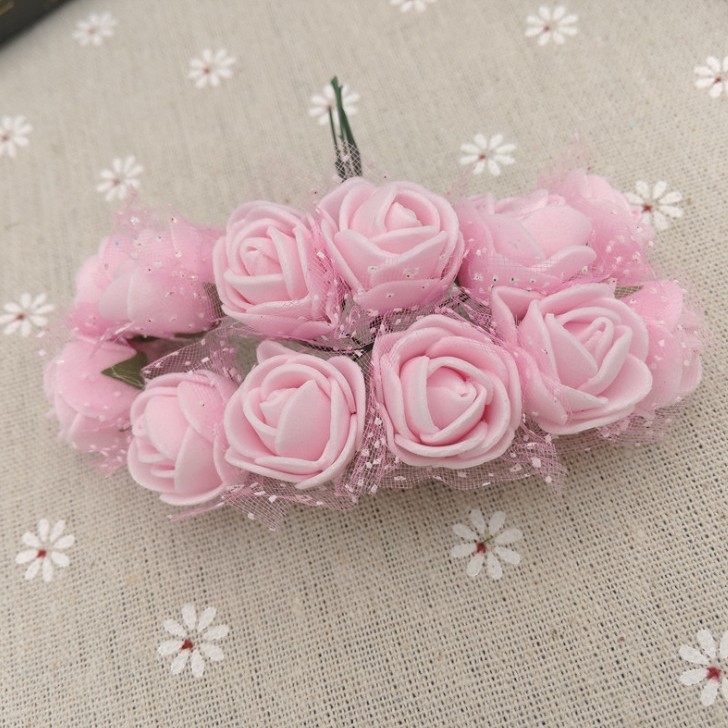 En stock 2.5 CM144 hilo artificial PE espuma flor DIY flor falsa caja de dulces PE hilo rosa