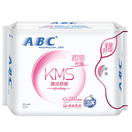 经销商批发ABC卫生巾姨妈巾含KMS 纤薄棉柔量多夜用280mm8片 K12