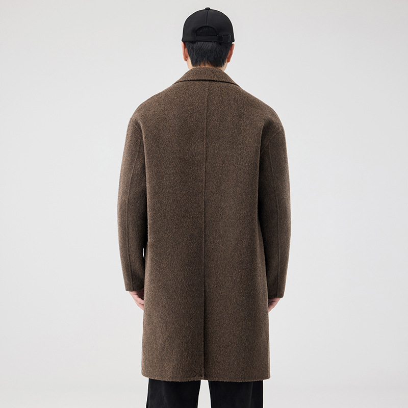 2025 nuevo invierno de doble cara tweed de cachemir abrigo de hombre largo y medio abrigo relajado
