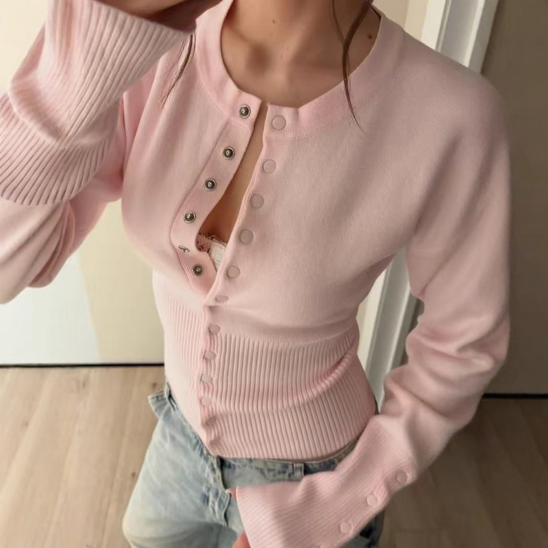 Autumn and Winter New Style French Classic Elegant Round Neck Casual Knitted Cardigan Top Foreign Trade Women's Sweater