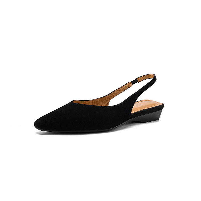 Sandal nữ da bò mũi trùm quai chữ V đế bệt phong cách Hàn Quốc — đen chi tiết 27
