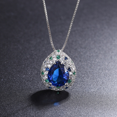 Zhuang Sheng Sheng Jewelry Western European Style Imitation Tanzanite Sapphire Drop-Shaped Color-Matched Ring Earrings Pendant Set 10*12