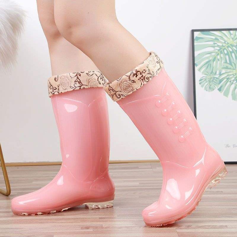 Botas de lluvia de gelatina de tubo alto, botas de lluvia de caramelo de tubo largo antideslizantes para mujer, zapatos de goma de agua, botas de agua de cuatro estaciones para mujer, zapatos de agua para adultos para mujer