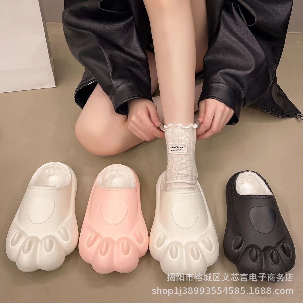 新款猫爪棉拖鞋女冬外穿秋冬季保暖棉鞋家用防滑冬季拖鞋女款批发