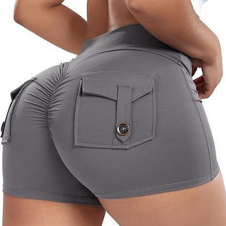 Fitness Shorts Pocket Sports Yoga Pants Women's Naked Peach Hip Workwear Tight Shorts Sports Riding Trousers