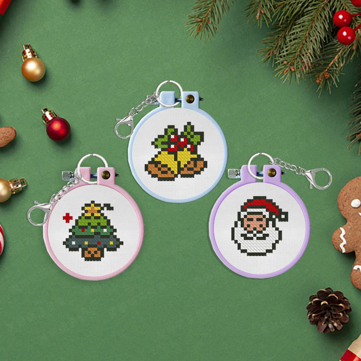 Nuevo cross-border de Navidad de bordado cruzado de tres piezas, pequeño dibujo de niños bordados cruzados, paquete de material de llaver, entrega de paquetes image 3