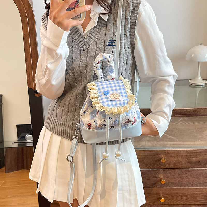 法式田园风小背包潮软萌甜系少女2025新款时尚可爱花边蕾丝双肩包|undefined