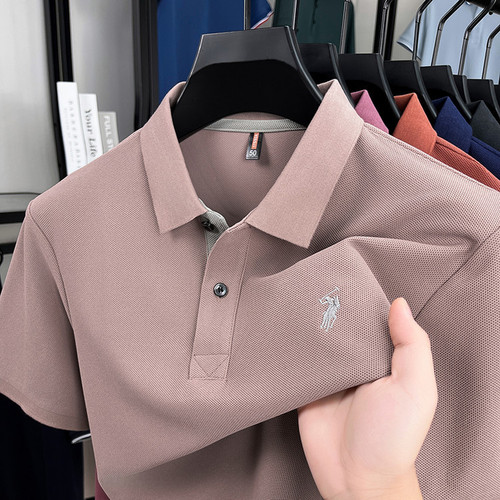 Slim Men's Embroidered Short-Sleeve T-Shirt 2025 Summer Middle-Aged Loose Stand-up Collar Half-Sleeve Breathable Polo Shirt for Men