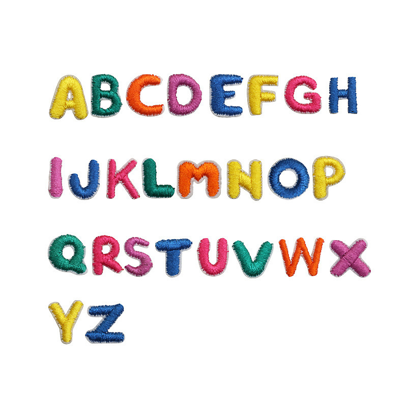 Small Size Digital Embroidery Patches Mini English Letter Patches for Clothing Decoration Computer Embroidered Letter Patches