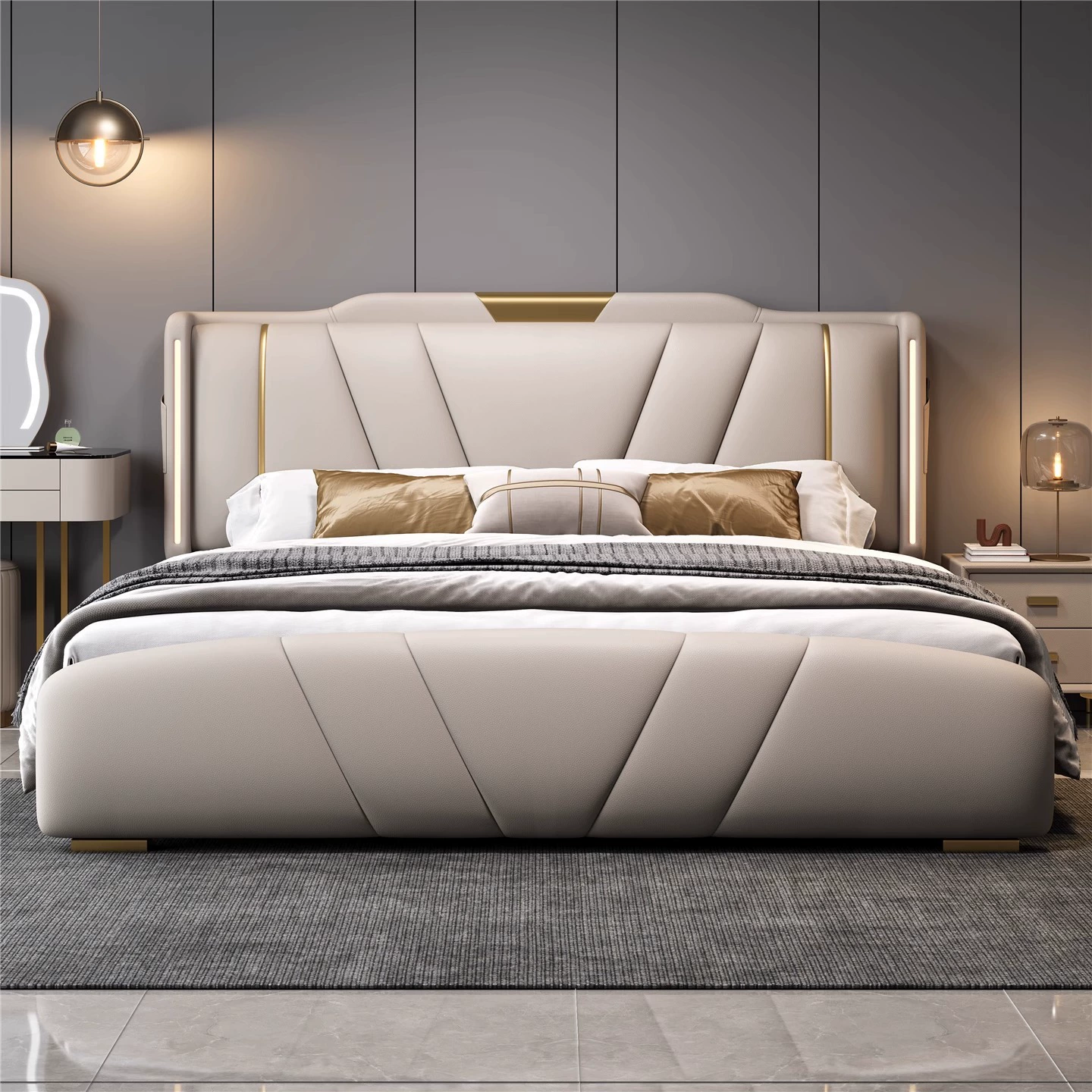 Кровать из натуральной кожи в итальянском стиле, элитная и элегантная, 1.8m двуспальные кровати, 2m большая кровать в главной спальне, легкая роскошная мягкая кровать для хранения вещей, свадебная кровать.