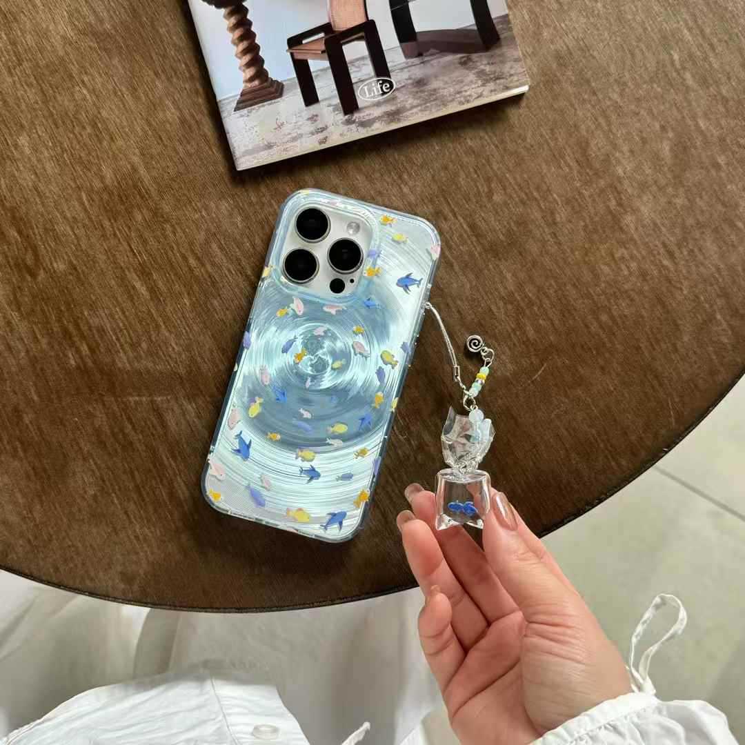 Colgante de Pez Colorido con Diseño Simple en Espiral para Funda de iPhone 16 Pro Max, Compatible con iPhone 15/13/14/17P para Mujer