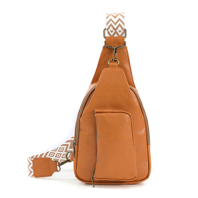 新跨境复古女士腰包彩色新款提花肩带PU提手肩带行李包手提单肩包