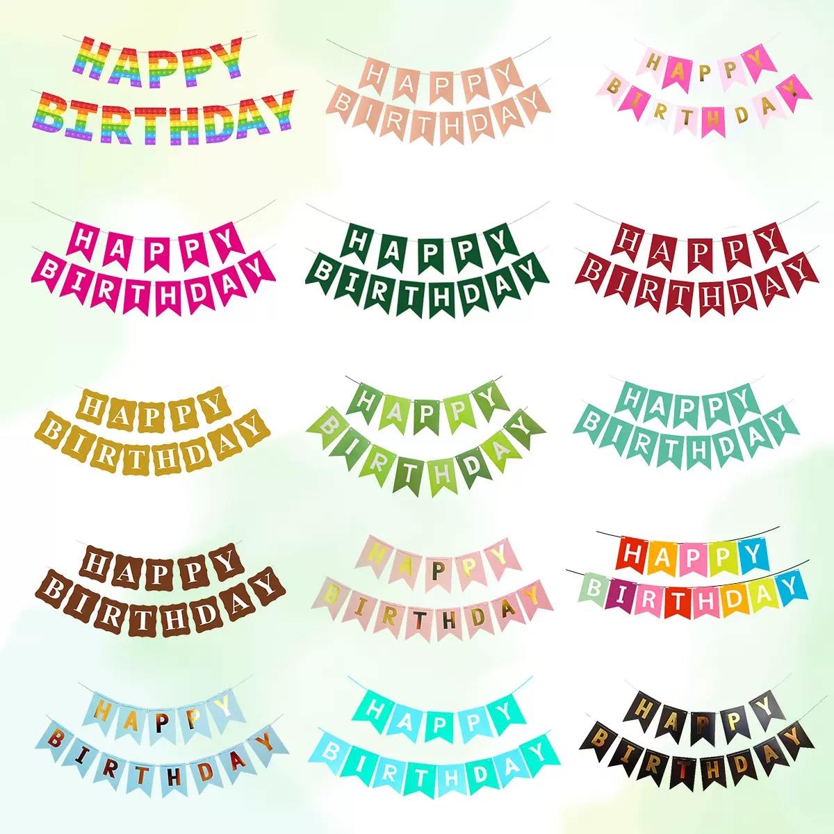 生日快乐鱼尾拉旗 万圣节圣诞节字母彩旗横幅拉花拉旗 派对装饰