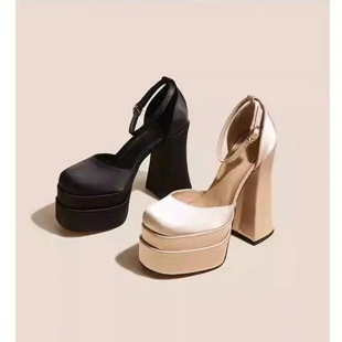 12cm2024 Summer New Satin Women's Wedding Shoes T-stage Show High Heels Women's Shoes Sandals Outer Wear Model Thick Sole