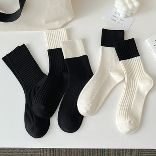 24 Autumn and Winter New Cashmere Socks Women's Black and White Japanese Style All-match Ins Girl's Pile Socks Double Pin Thickened Women's Socks