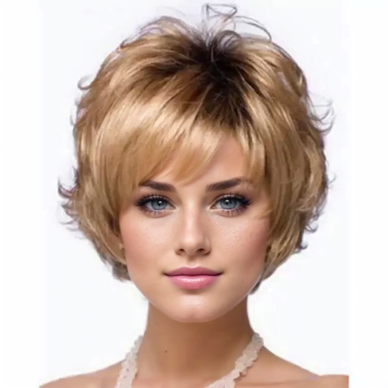Comercio exterior de Europa y América popular pequeña peluca rizado gris de las mujeres blancas Pelo Corto rizado peluca un pedazo de pelo