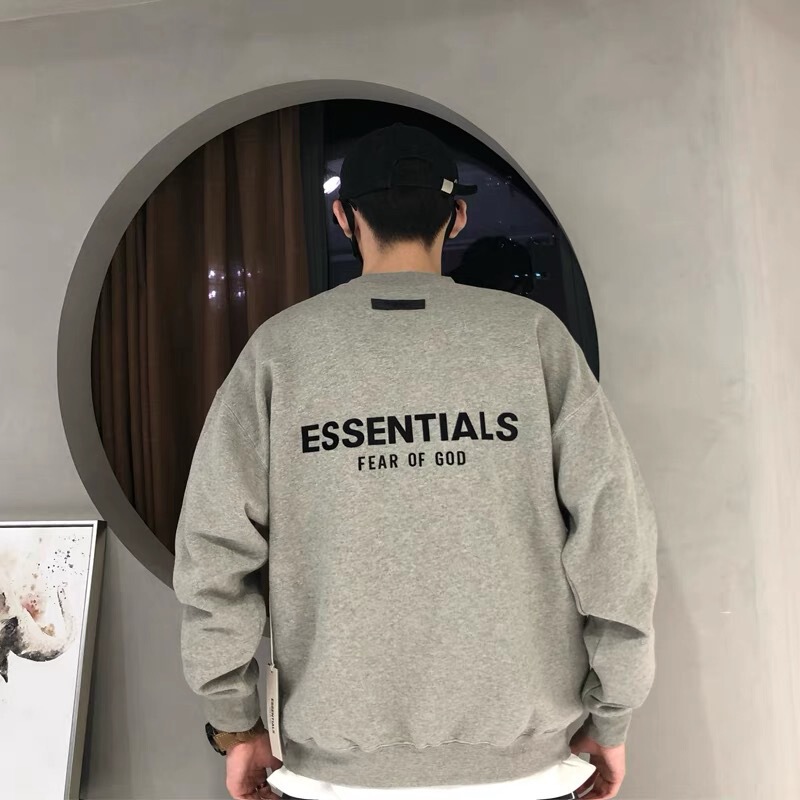 Multi-Line Essentials New Flocked Printed Gray Round Neck Sweatshirt American Trendy Brand Letters Fleece-Lined Trendy and Cool