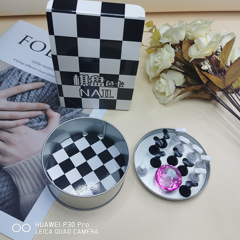 Nail art chessboard holder lotus seat plate nail plate practice plate acrylic crystal base black and white chessboard nail Holder