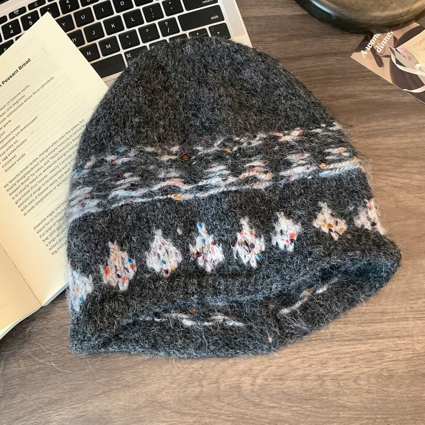 フェア島風毛糸帽子女子秋冬レトロ百合大頭囲保温ニット帽子顔小耳保護帽子