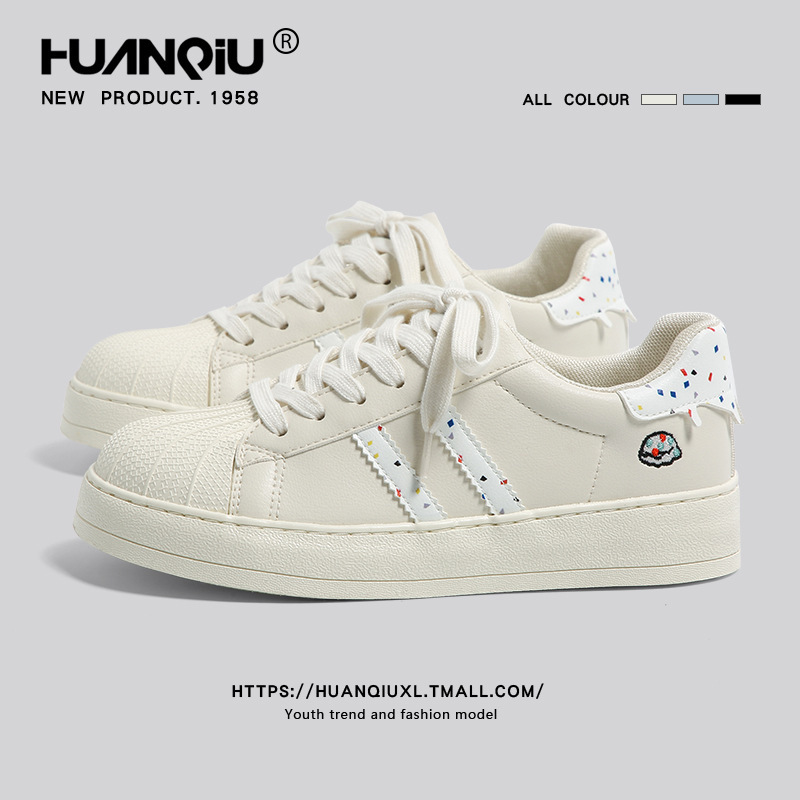 Universal Thick-Soled Shell White Shoes for Women 2025 Spring New Fashion Super Hot Cream Casual Versatile Sneakers