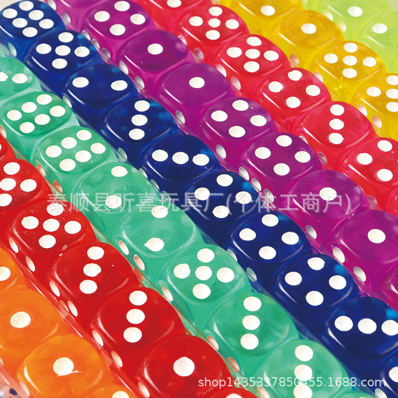 16mm Colorful Acrylic Dice Set for Foreign Trade Wholesale Toy Accessories, Multi-Color Transparent Six-Sided Dice